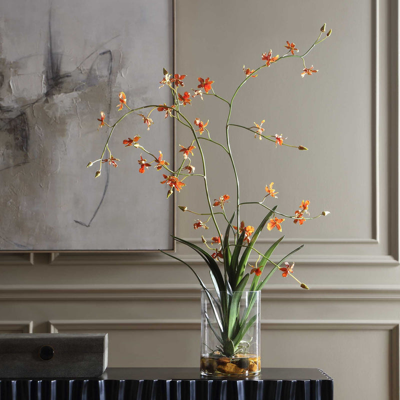 Dancing - Orchid In Glass Vase - Green,Orange