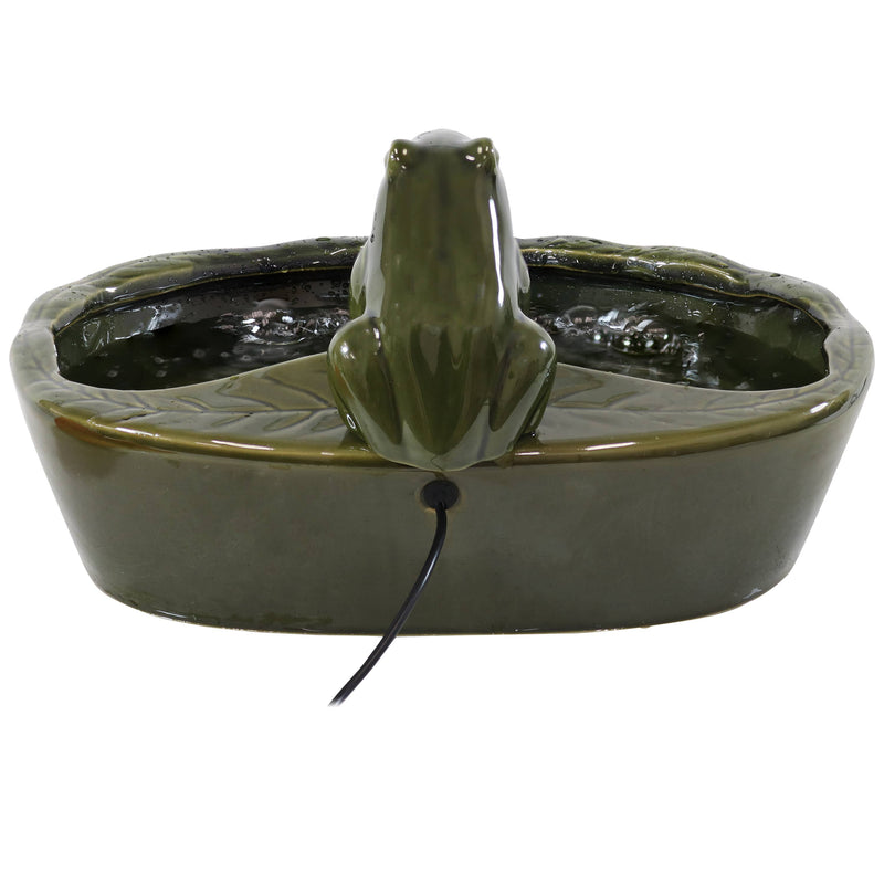 Frog Glazed Ceramic Outdoor Solar Water Fountain - 7 in