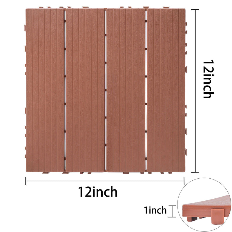 Plastic Interlocking Deck Tiles, Patio Flooring Outdoor Waterproof All Weather Use For Garden Poolside Front / Back Yard (Set of 44) - Mahogany
