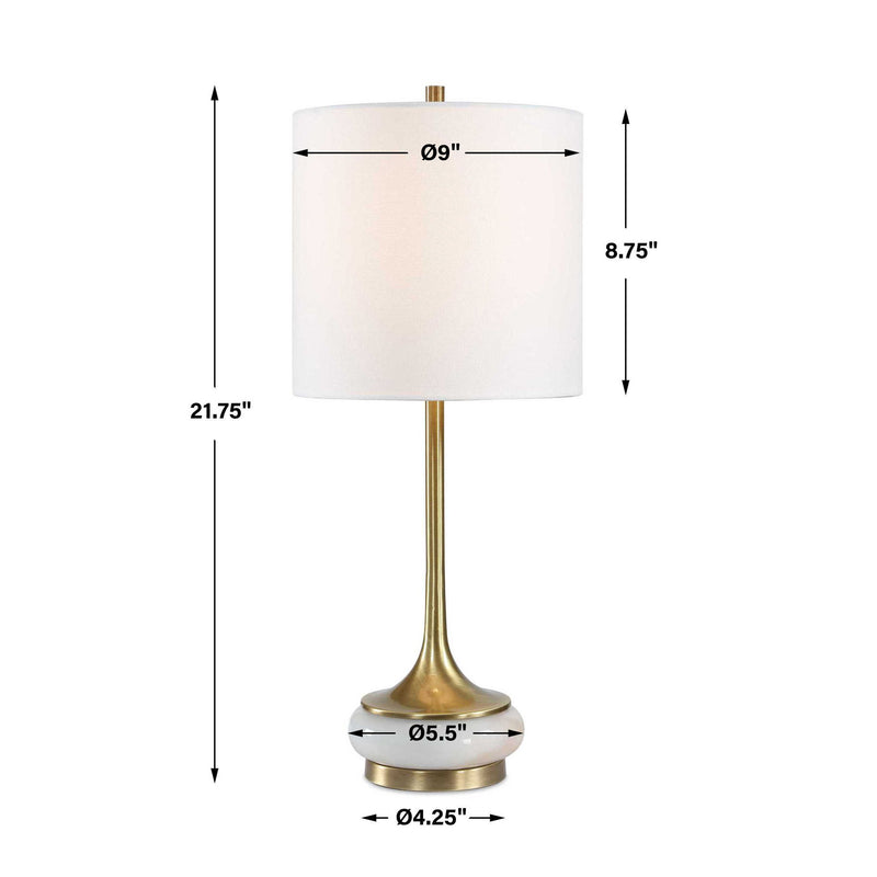 Molena - Brass & Pearly Stone Table Lamp - Brass,Gold,White