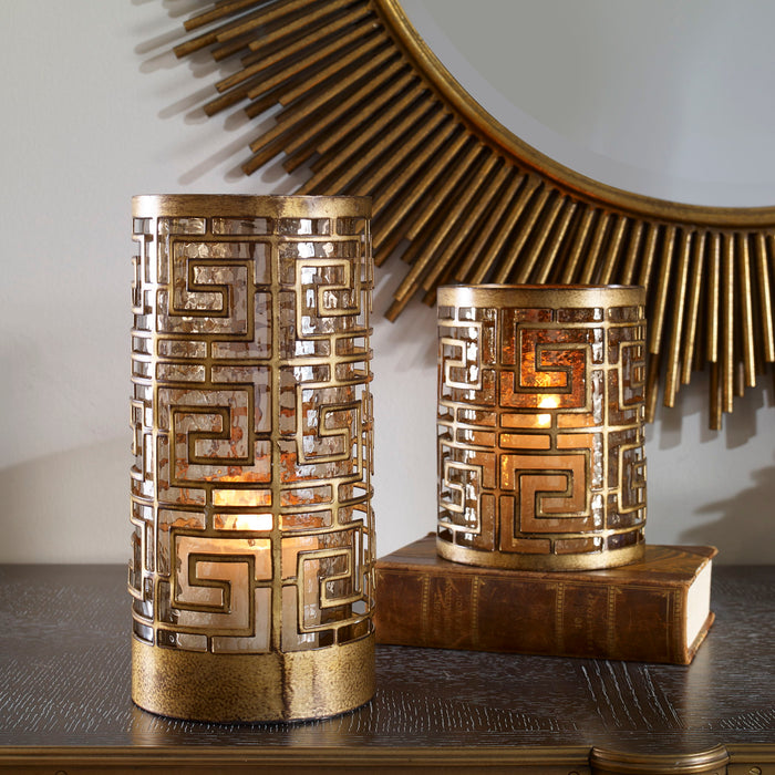 Ruhi - Hurricane Candleholders (Set of 2) - Light Brown