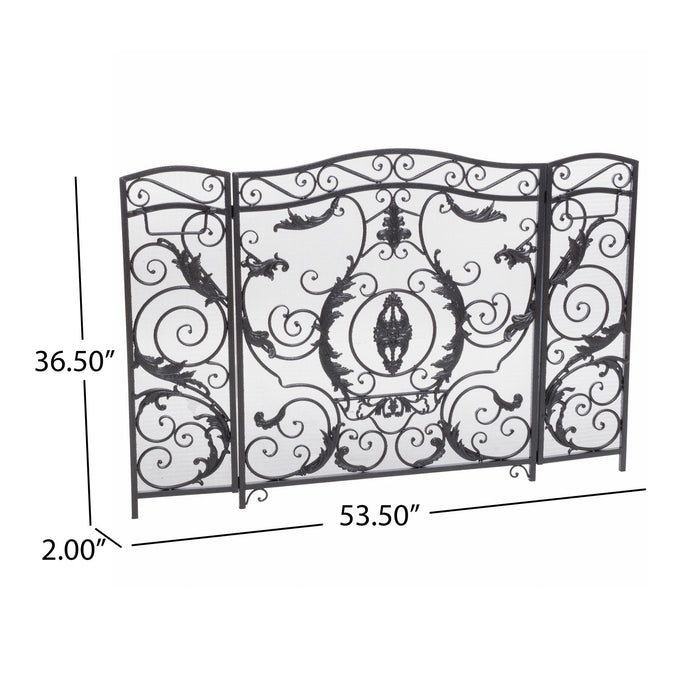 Mariella - Traditional Floral Iron Fireplace Screen With Ornate Design