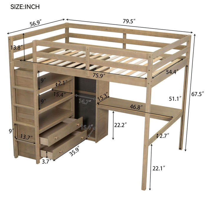 Loft Bed With Built In Wardrobe, Desk, Shelves And Drawers