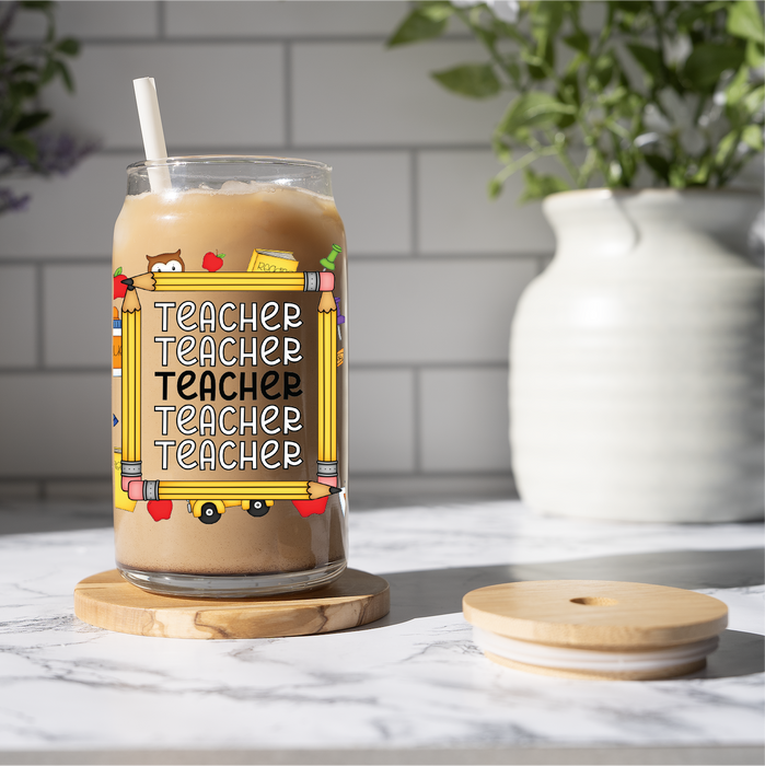 16 oz Ice Coffee Glass Can - Teacher Repeat
