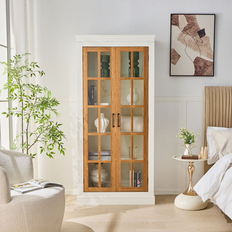Rustic Style Display Cabinet With Glass Doors For Collectibles
