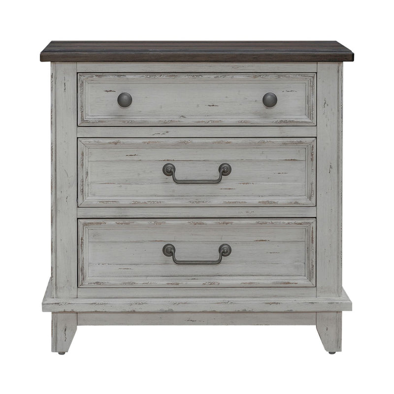 River Place - 3 Drawer Nightstand With Charging Station - Riverstone White & Tobacco