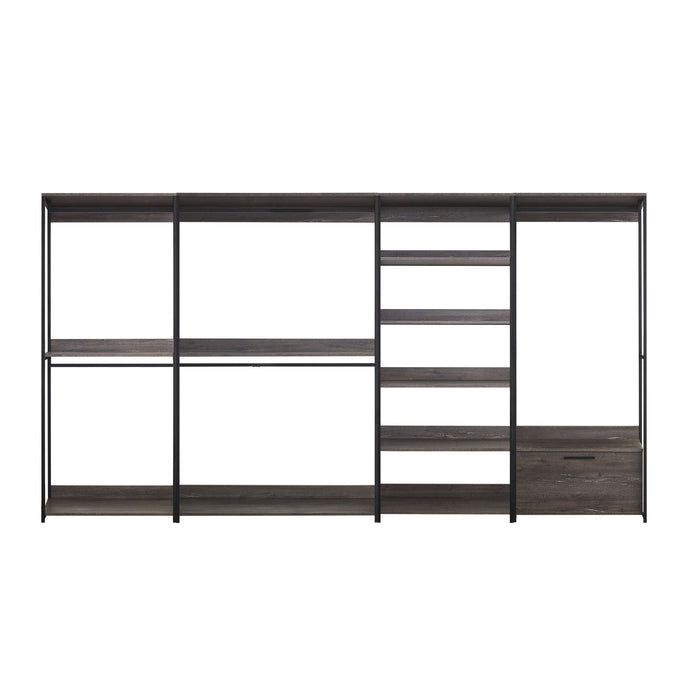 Monica - Wood Walk In Closet System Melamine 143" Modular Storage - Rustic