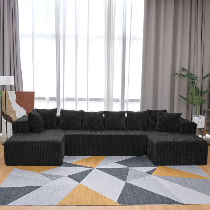 Modular U-Shaped Sectional Sofa, 4 Seater Chaise Lounge With Reversible Design Striped - Black