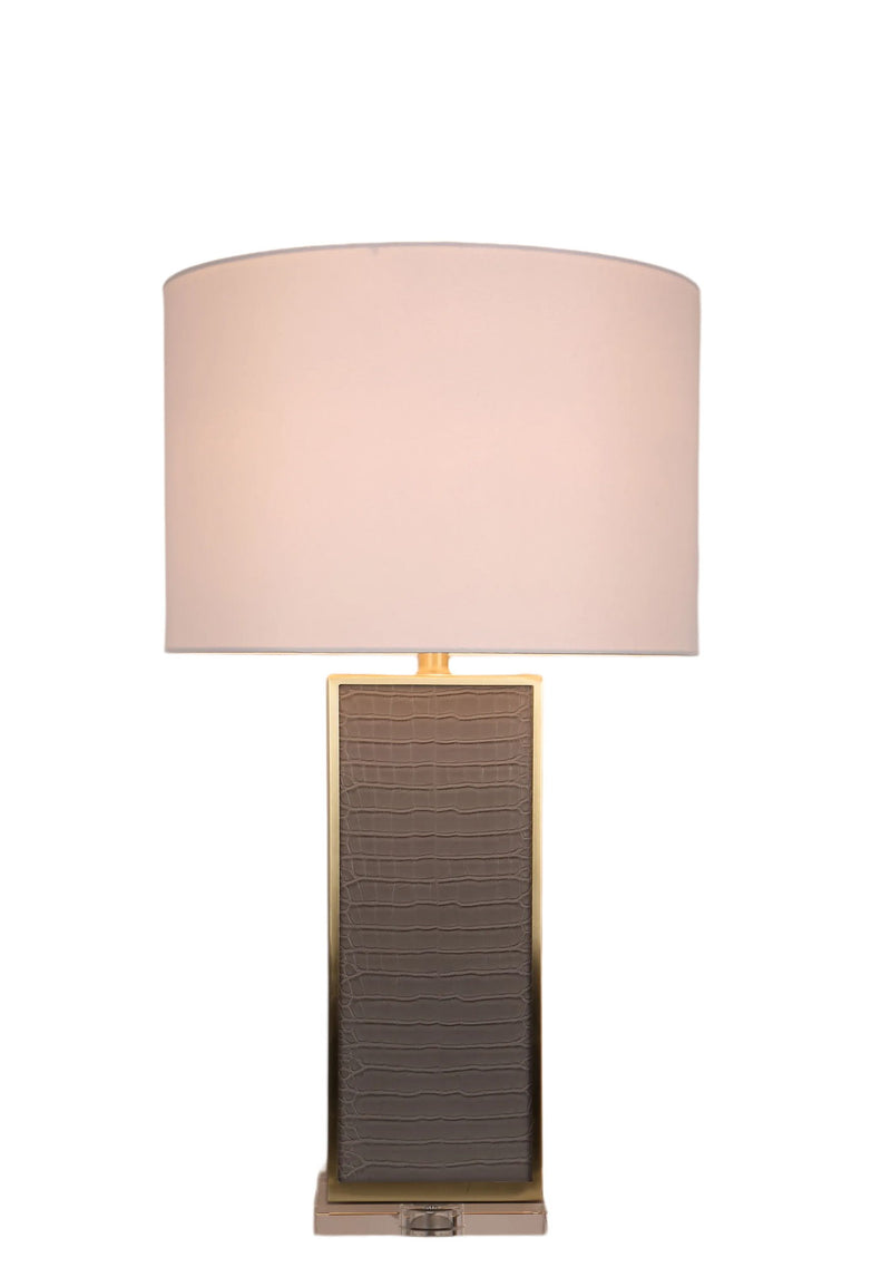 Gator Luxe PU Alligator Leather, Crystal & Metal Table Lamp (Set of 2) - Gray Gator Pu / Soft Gold