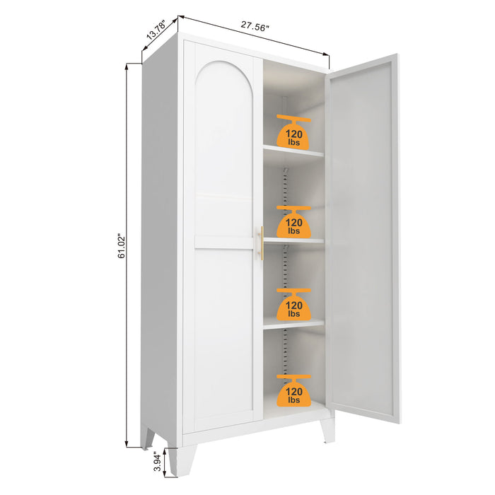 2 Shapely Doors Cabinet Metal Storage Cabinet With Doors And Adjustable Shelves For Bedroom Living Room - White