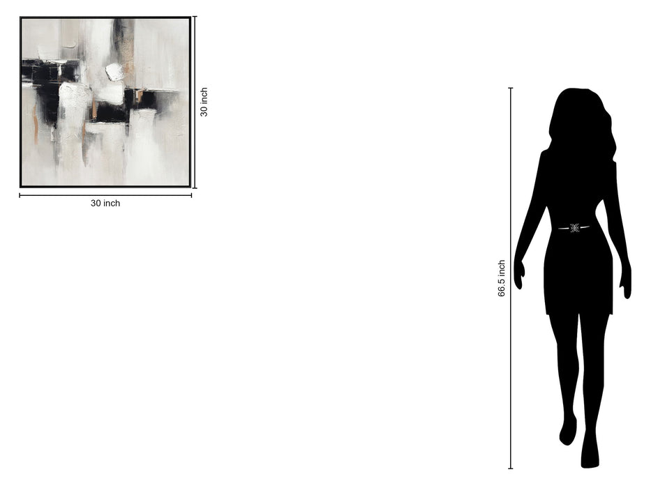 "Urban Elegance II" Hand-Embellished Canvas In Frame - White / Black / Tan