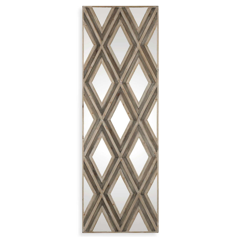 Tahira - Geometric Argyle Pattern Wall Mirror - Light Brown