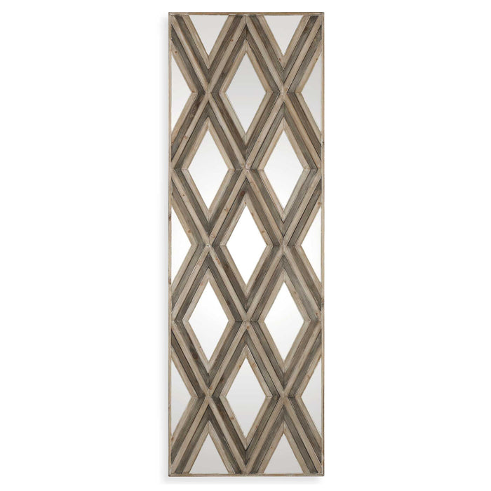 Tahira - Geometric Argyle Pattern Wall Mirror - Light Brown