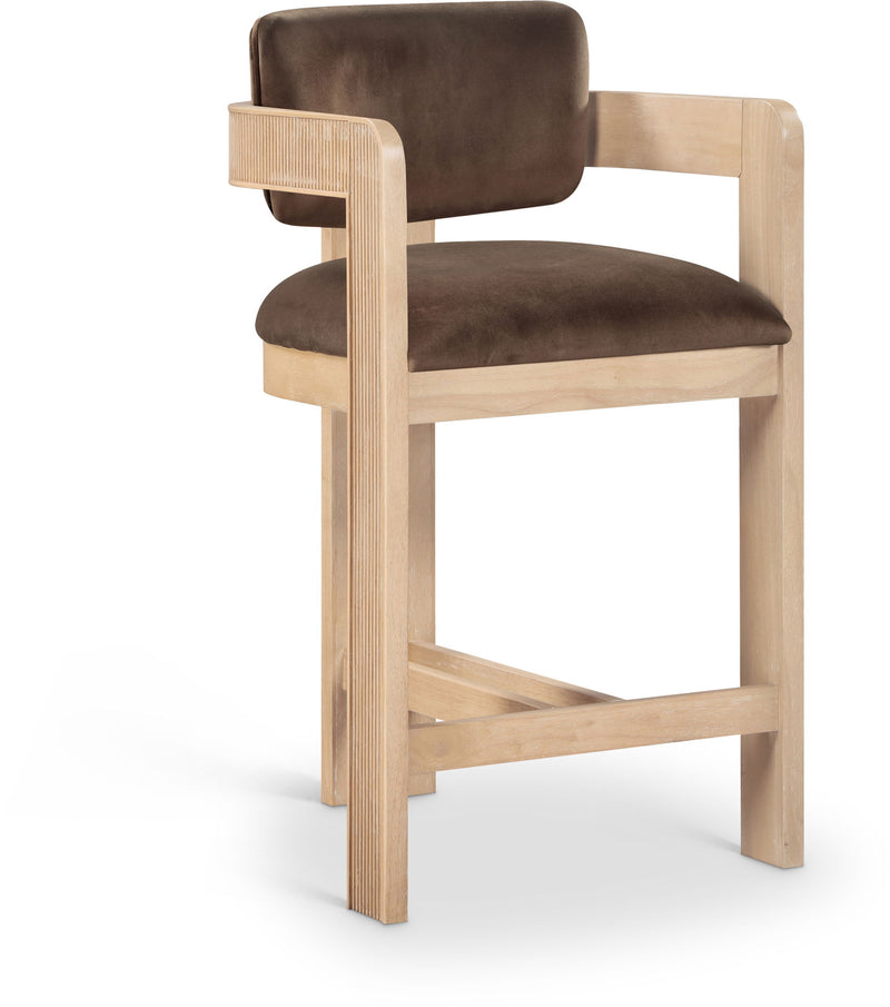 Sacha - Velvet Stool With Natural Base