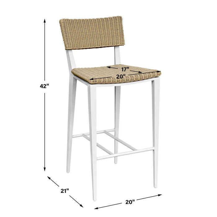 Calbas - Outdoor Bar Stool - White / Woodtone