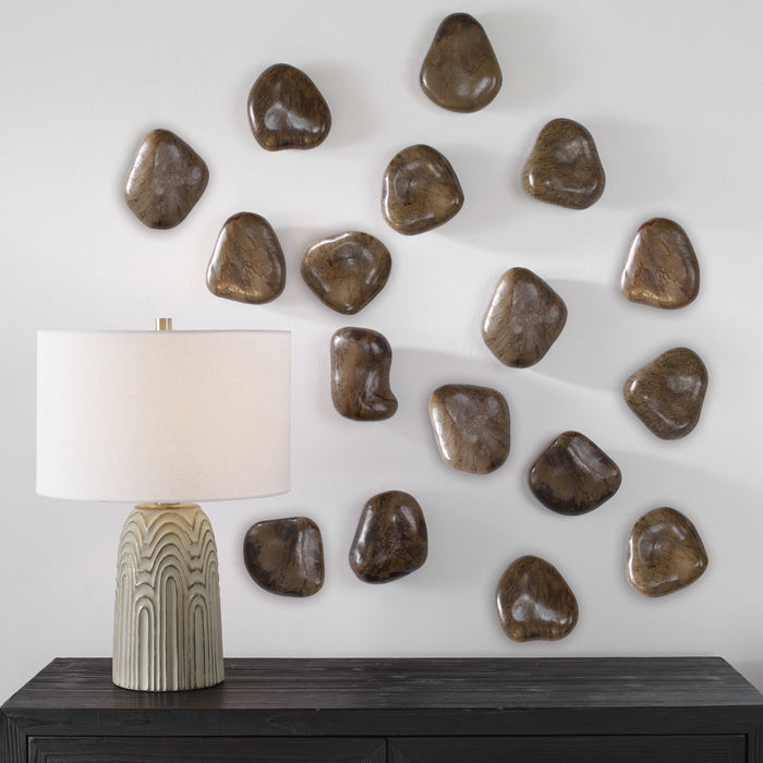 Pebbles - Walnut Wood Wall Décor (Set of 9) - Dark Brown