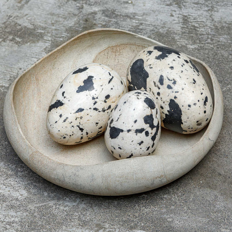 Nest Trio - Indoor-Outdoor Stone Eggs (Set of 3) - Black / White