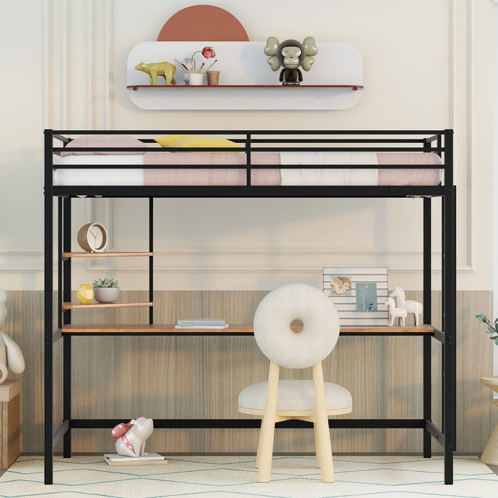 Twin Loft Bed With Desk And Shelve - Black