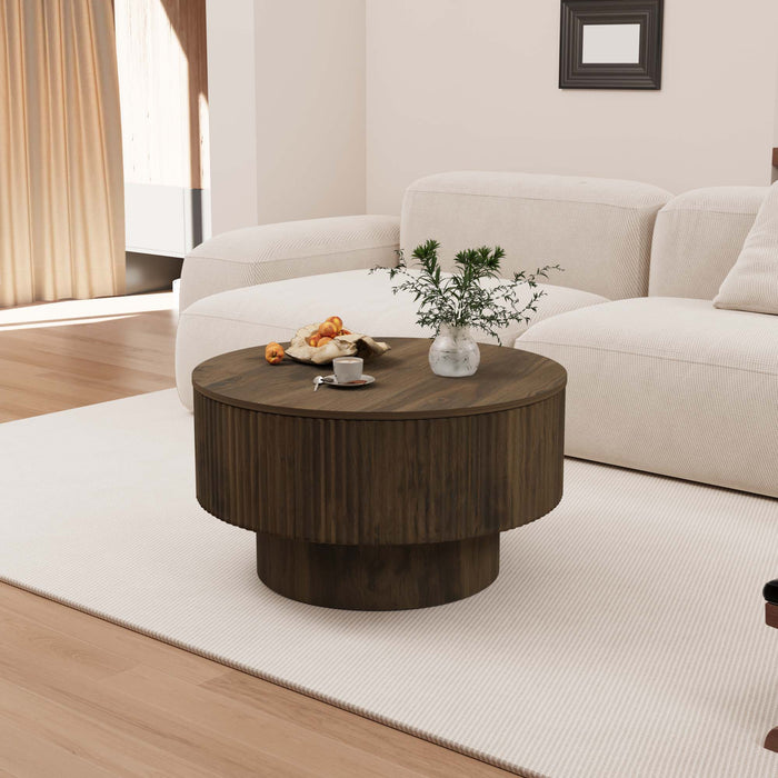 Modern Circular Coffee Table With Stripe Design And Storage Space