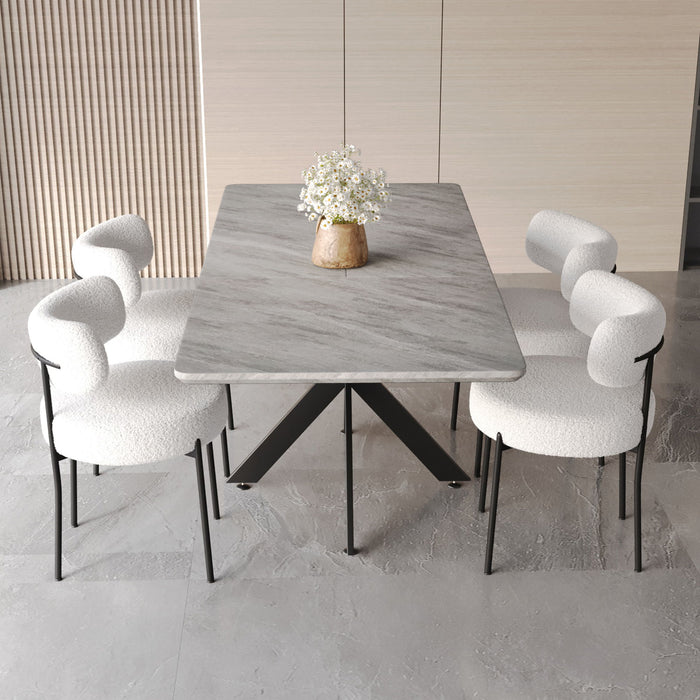 Extendable Dining Table Set With Curved Backrest Upholstered Chairs