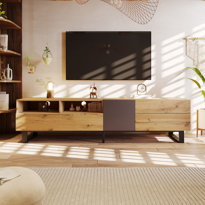TV Stand For 80'' TV With Double Storage Space, Media Console Table With Drop Down Door
