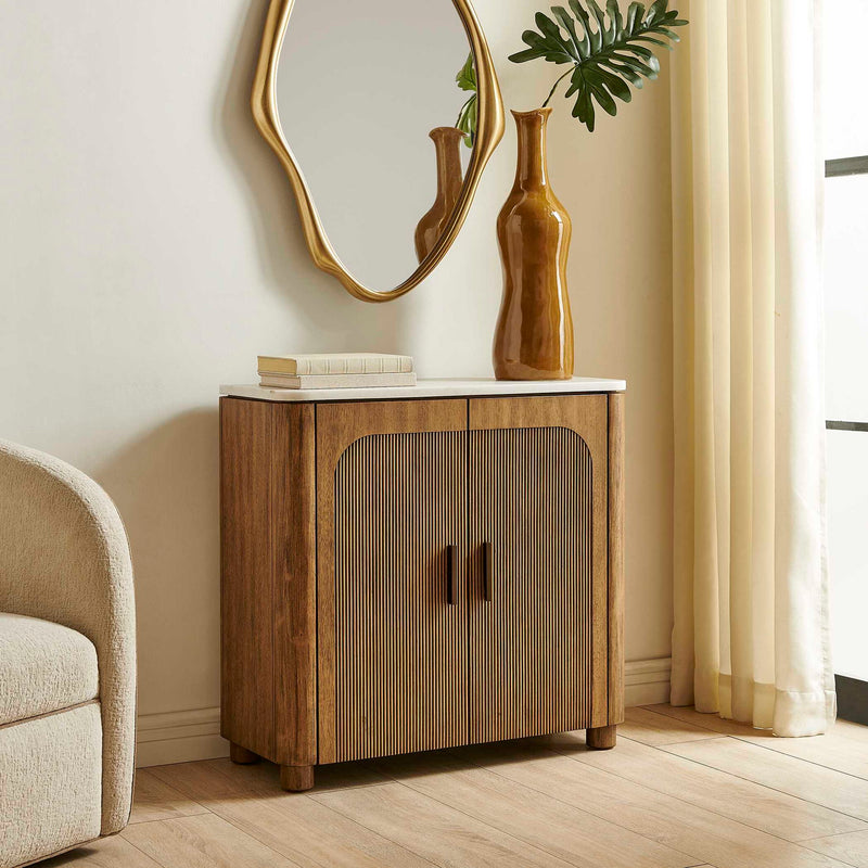 Mebarak - Reeded 2 Door Cabinet - Bronze,White,Woodtone