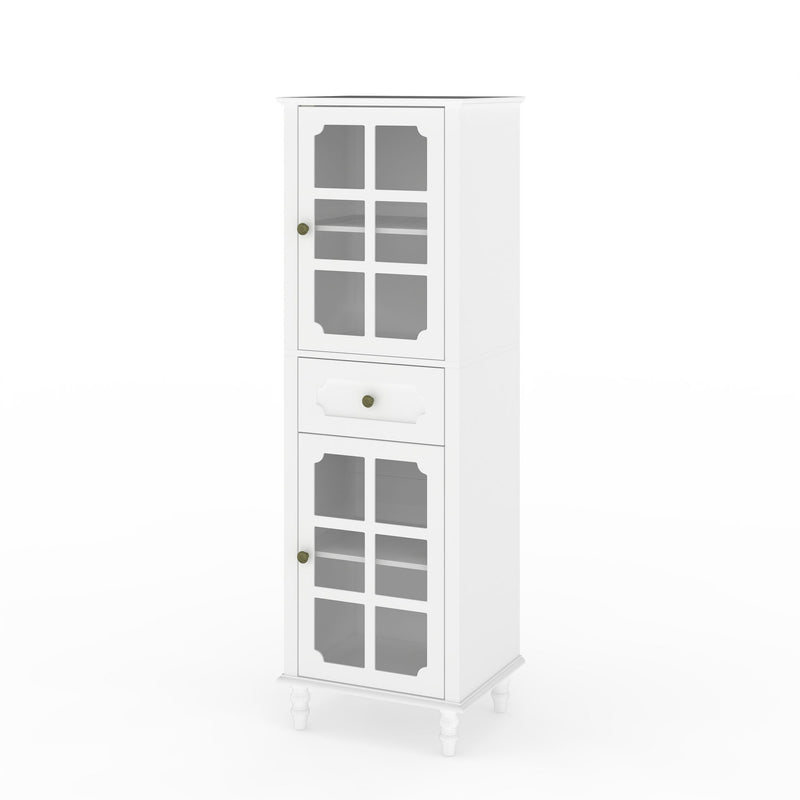 Storage Cabinet, Freestanding Curio Cabinet With Grid Doors & Drawer, Pantry Display Cabinet For Kitchen