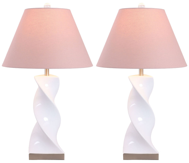 Blush Pirouette - 26 X 15 - Ceramic Table Lamp (Set of 2) - Glossy White