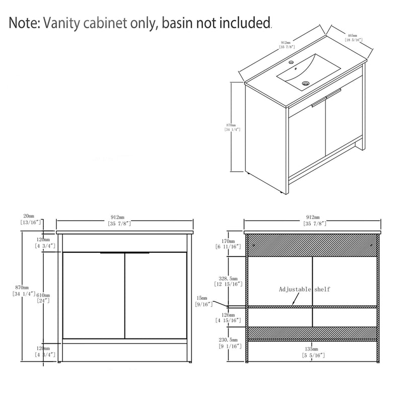 Freestanding Bathroom Vanity Cabinet With Soft Close Doors, Cabinet Only