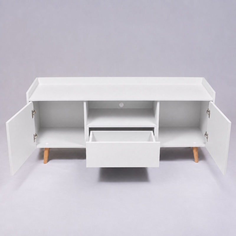 TV Stand For TVs Up To 60" With Open Storage Shelf, 2 Doors, 1 Drawer And Cable Management