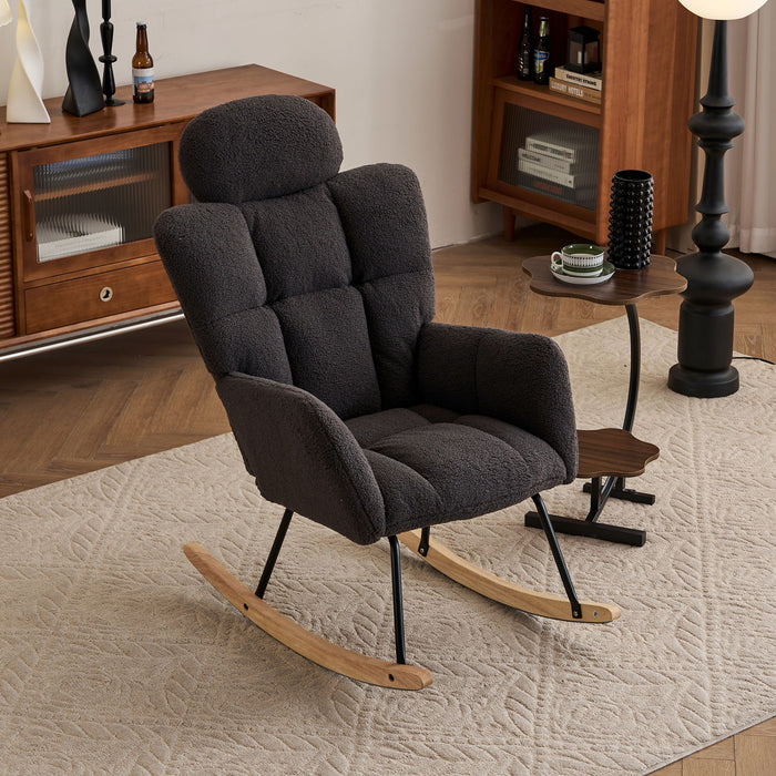 Contemporary Teddy Fabric Upholstered Nursery Rocking Glider Chair With High Backrest And Pillow