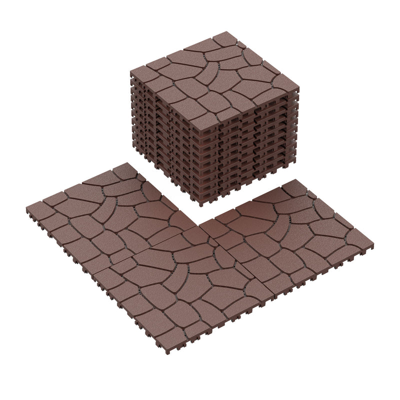 Stone Texture Interlocking Patio Deck Tiles, 44 Pieces