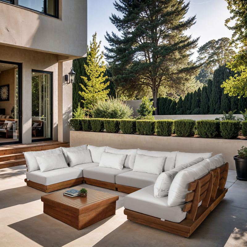 Mirella - 6 Piece Water Resistant Fabric Upholstered Outdoor Patio Modular Sectional