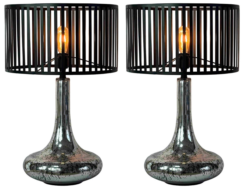 Silver Nocturne - 30 X 18 - Glass Table Lamp (Set of 2) - Antiqued Silver Mercury Glass
