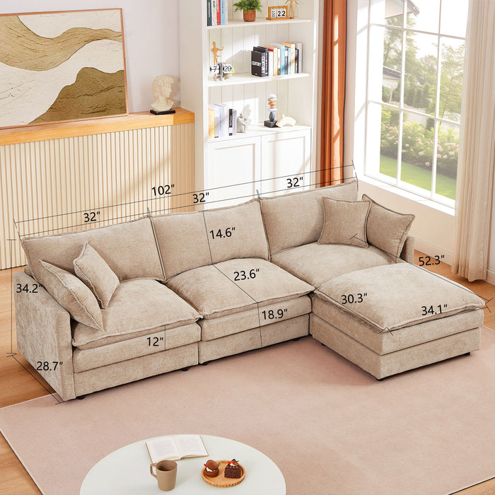 Modular L-Shaped Sectional Sofa With Movable Ottoman