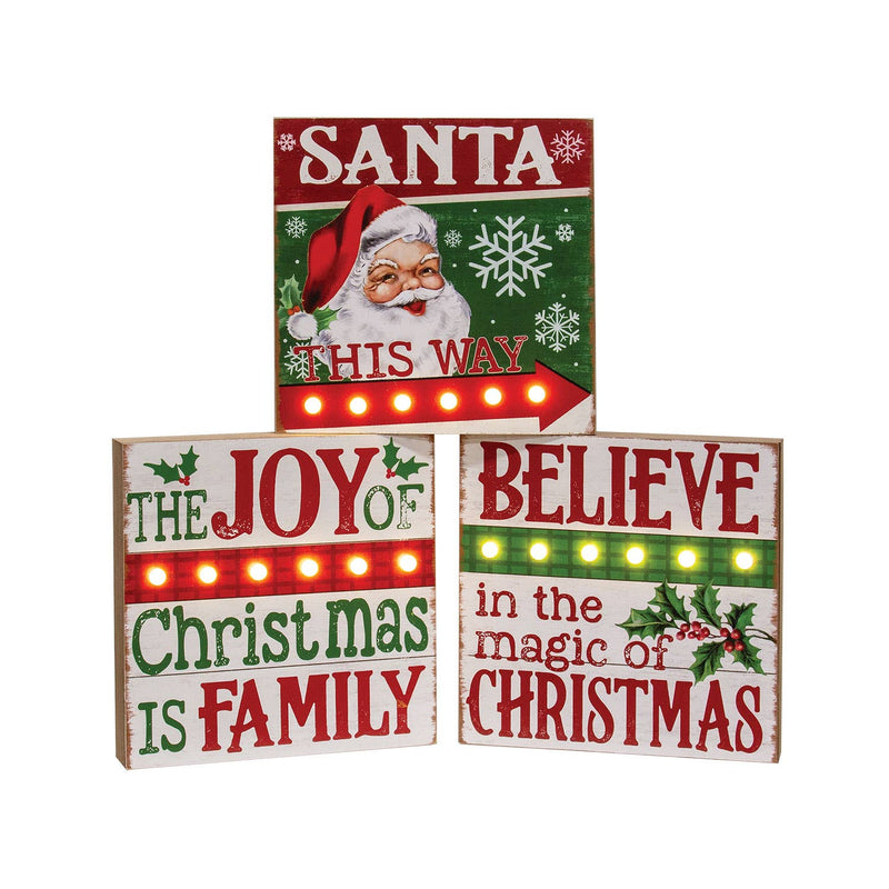 Believe/Joy/Santa LED Box Signs 3 Assorted