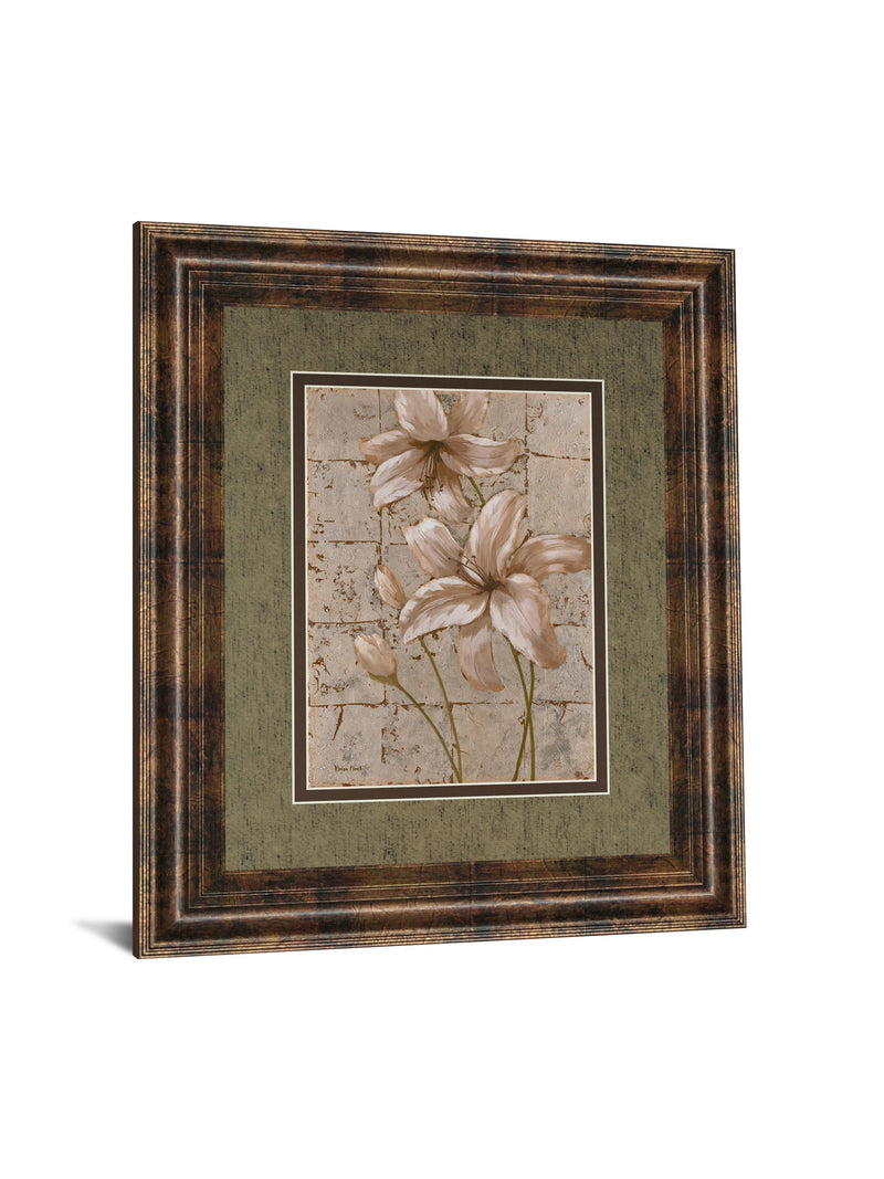 Lilies On Silver Il By Vivian Flasch - Framed Print Wall Art - Light Brown