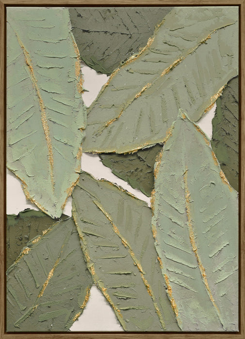 "Verdant Essence I" Hand-Embellished Canvas In Frame - Green / Gold / Wood