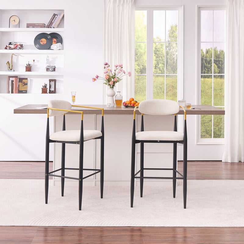 Upholstered Bar Stool With Accented Armrests For Kitchen Island (Set of 2) - Beige