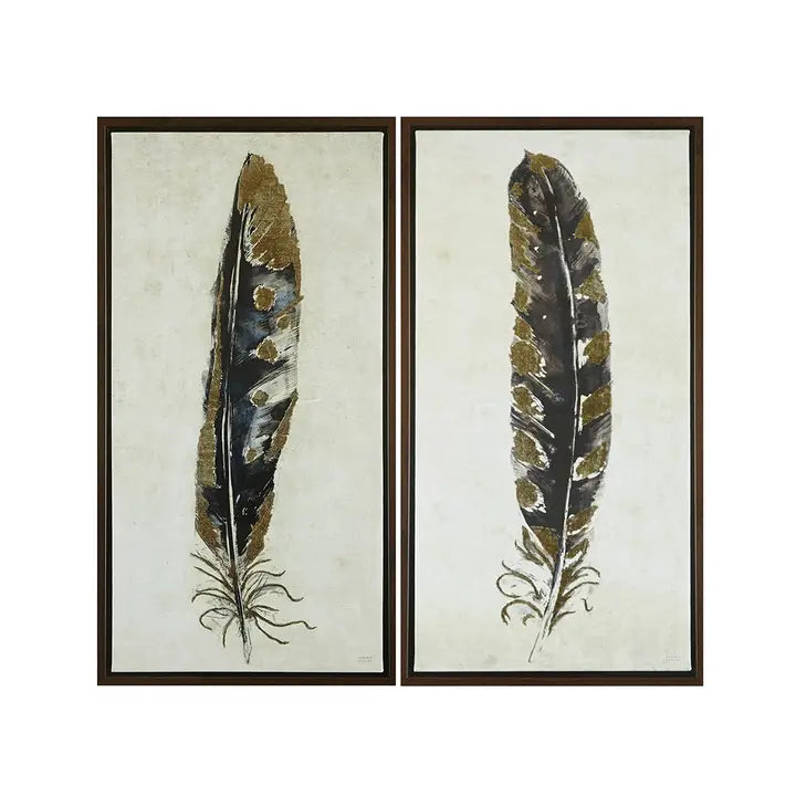 Gilded Black & Gold Feathers Wall Decor Canvas Art | Set of 2 | 16.75"Wx31.75"H Each