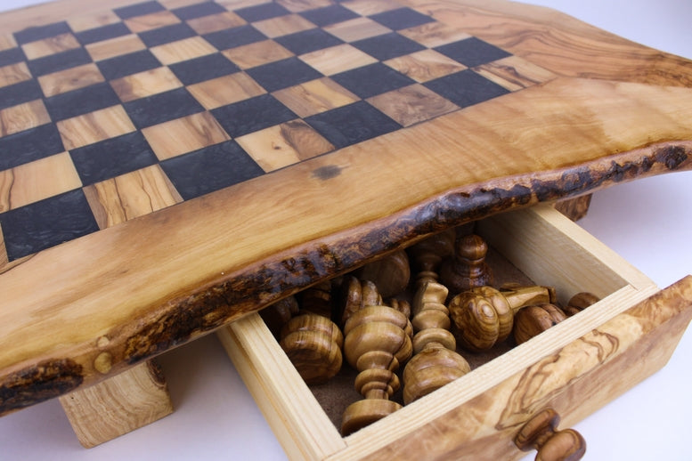 Olive Wood Resin Chess Board | Blue | 12-14"