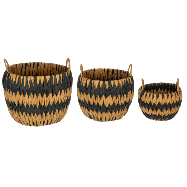 Black and Natural Zig Zag Woven Basket