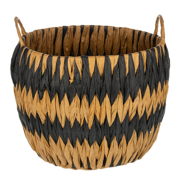 Black and Natural Zig Zag Woven Basket