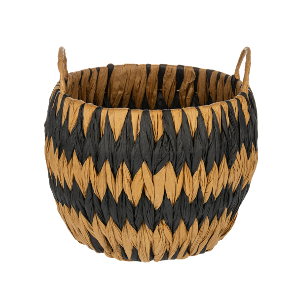 Black and Natural Zig Zag Woven Basket