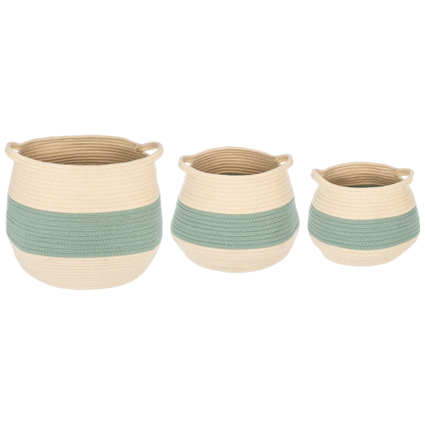 Natural & Blue Stripe Woven Basket w/Handle