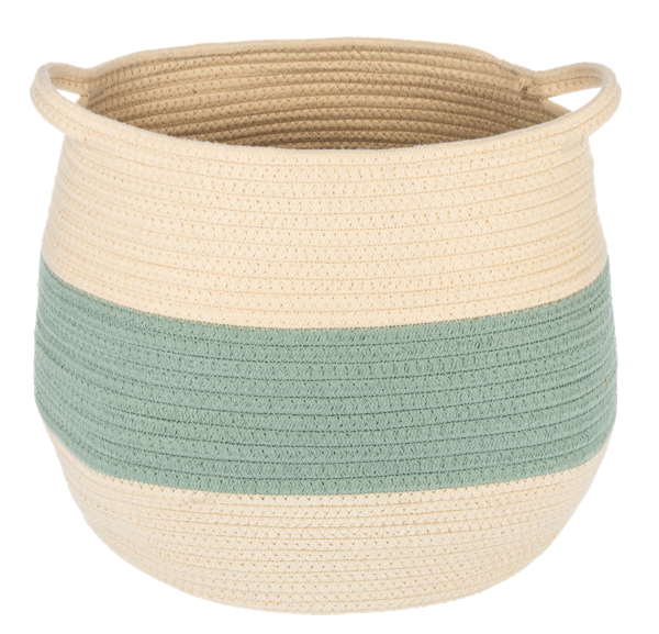 Natural & Blue Stripe Woven Basket w/Handle