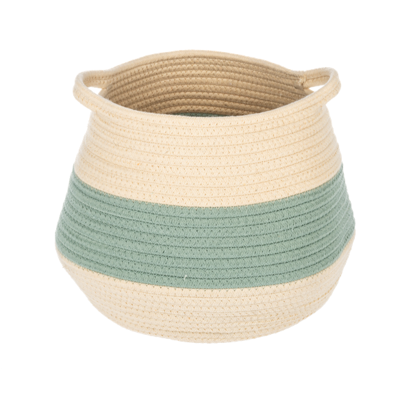 Natural & Blue Stripe Woven Basket w/Handle