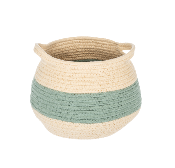 Natural & Blue Stripe Woven Basket w/Handle
