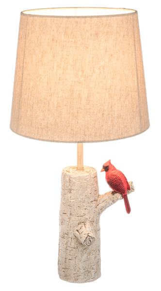 Birch Table Lamp w/Cardinal