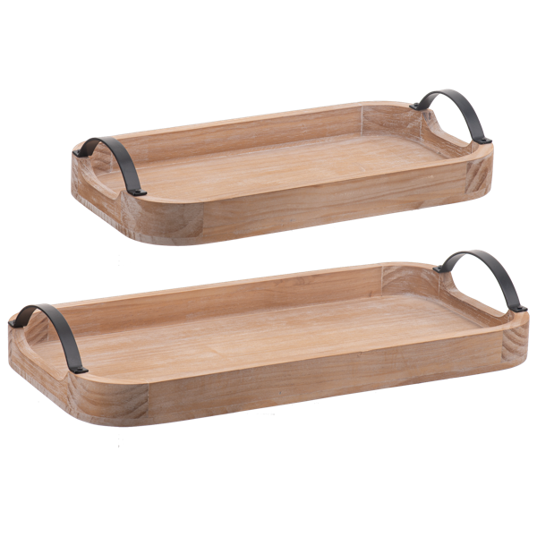 Wooden Tray w/Black Handles